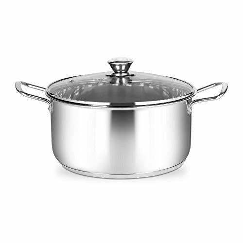 Penguin Home 3004 Professional Induction-Safe Stainless Steel Pot with Glass Lid-Suitable for All Hobs-Cook Family Size Casseroles with Ease-24 x 12 cm/5L, Mirror Finish, Small 3