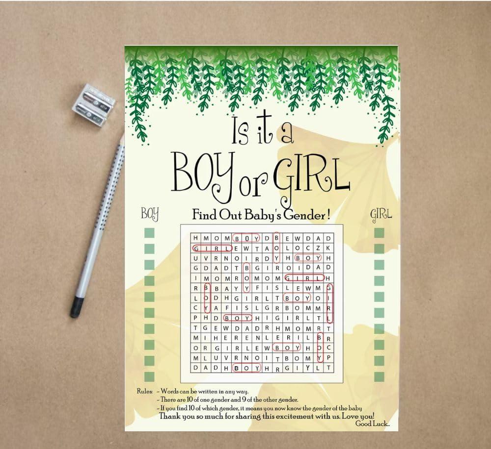 CJ&M Baby Gender Reveal Word Search Game - Gender Reveal Party Game - Gender Reveal Ideas - Word Search Game - Boy or Girl - Gender announcement (Boy) 1