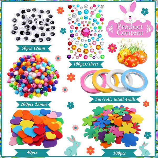 SKYLETY 588 Pieces Easter Crafts Easter Foam Stickers Set Easter Egg Bunny Chick Stickers for Kids Easter Craft Kits with Rhinestones Easter Basket Stuffers Party Favors Supplies 4