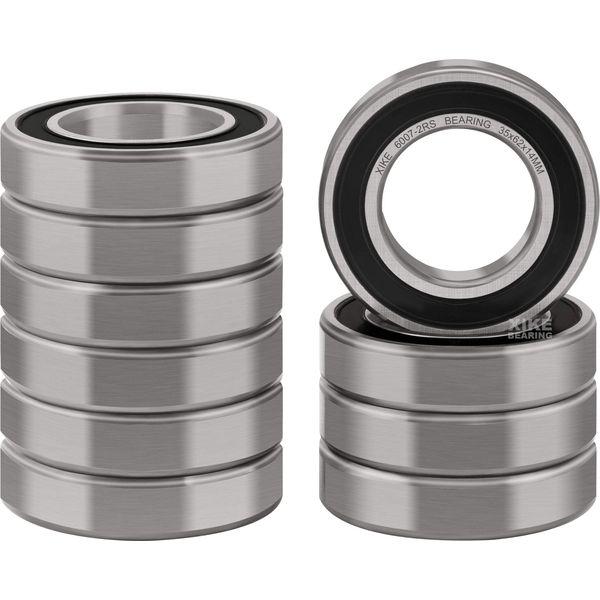 XIKE 10 pcs 6007-2RS Ball Bearings 35x62x14mm, Bearing Steel and Double Rubber Seals, Pre-Lubricated, 6007RS Deep Groove Ball Bearing with Shields 0