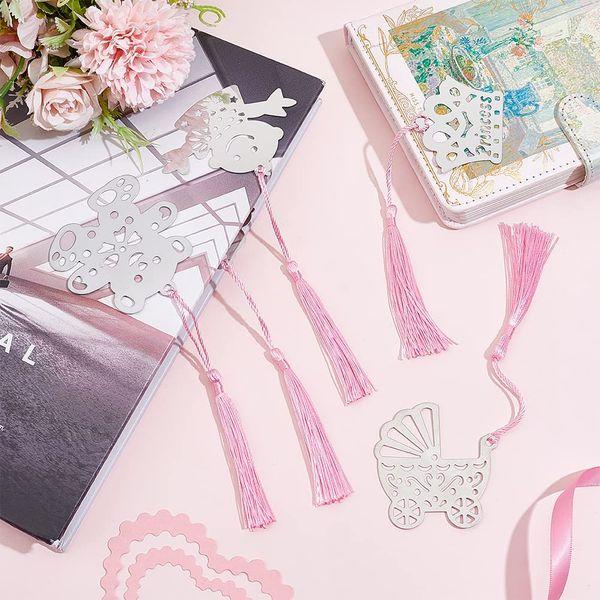CHGCRAFT 20Pcs 4 Styles Metal Bookmark with Tassel Party Favor Bookmarks Gift Box Bookmark Supplies for Guest Gifts Birthday Wedding Bookworm Book Lovers Student, Length 170~204mm, Pearl Pink 4