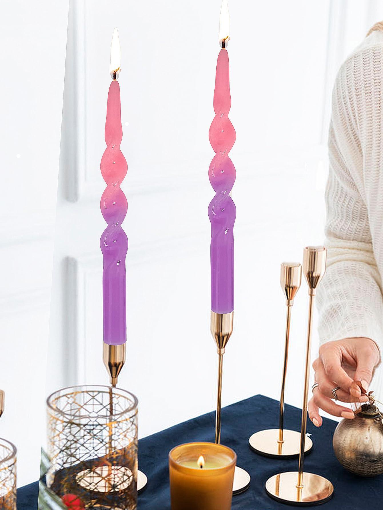 Gedengni 10inches Spiral Taper Candles Pink Purple Candlesticks - Twisted Tapered Candle Sticks 2PCS Unscented Smokeless Candles for Decoration Wedding Dinner 2