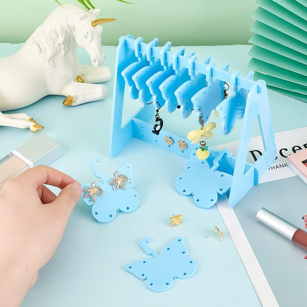 PH PandaHall 116 Holes Earring Organizer with Mini Hangers Butterfly Hanger Earring Holder Stands for Selling Earring Hanging Acrylic Ear Studs Display Rack for Retail Show Exhibition Blue 2