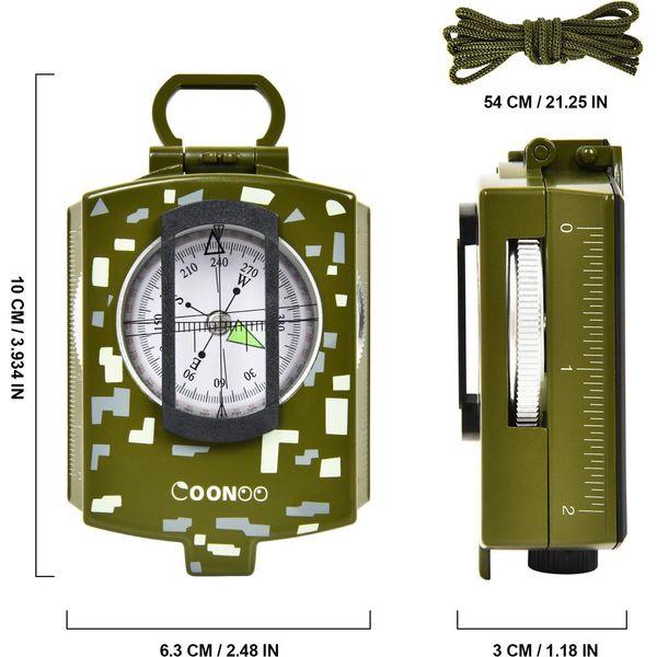 COONOO Military Lensatic Compass for Hiking Survival Camping Hunting Gifts Army Waterproof Pocket Compass for Men Magnetic Map Metal Tactical Large Navigation Tritium Compass with Mirror 3
