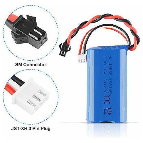 2PCS 7.4V 1500mAh Li-ion Battery 15C SM Plug Rechargeable Battery with USB Battery Charger for RC Car Boat Spare Parts Accessories 1