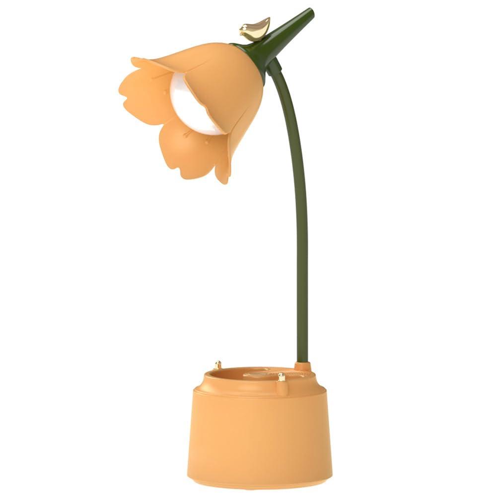 LED Flower Desk Lamp USB Rechargeable Cute Table Light 3 Color Modes Touch Dimmable Reading Table lamp Adjustable Gooseneck Night Light for Kids, Cute Lamp for College Dorm Bedroom (Orange 2)