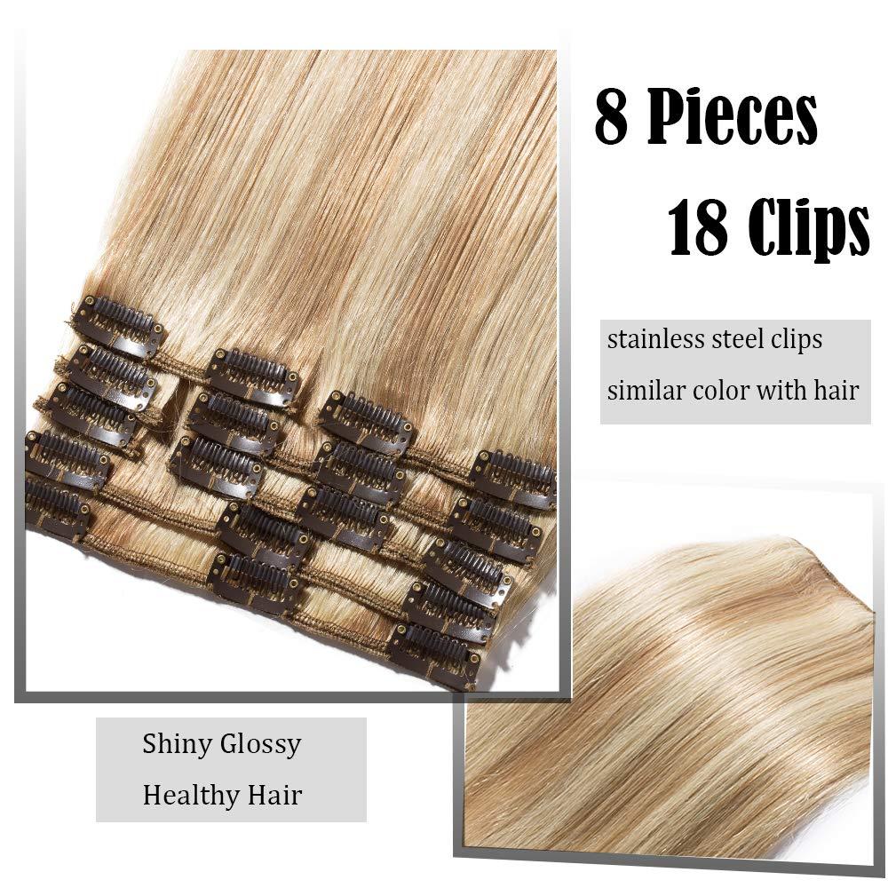 S-noilite Clip in Hair Extensions Real Human Hair,8Pcs with 18 Clips Remy Natural Hair Extension Full Head Double Weft Thick Silky Seamless Hair Extensions for Women - #2 Dark Brown-10 Inch(75g) 4