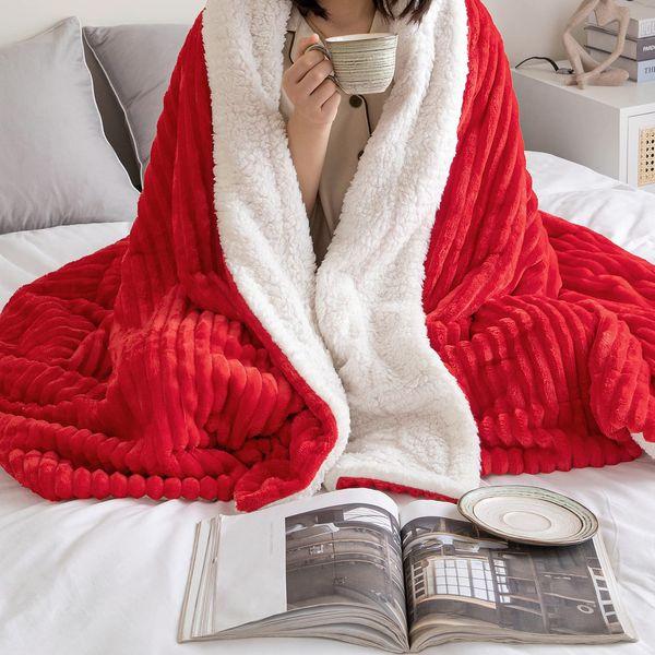 MIULEE Sherpa Fleece Throw Blanket Fluffy Soft Double-Sided Decorative Luxurious Blankets for Sofa Bed Couch Nursery Children Travel/Single Size 125x150cm Red 2