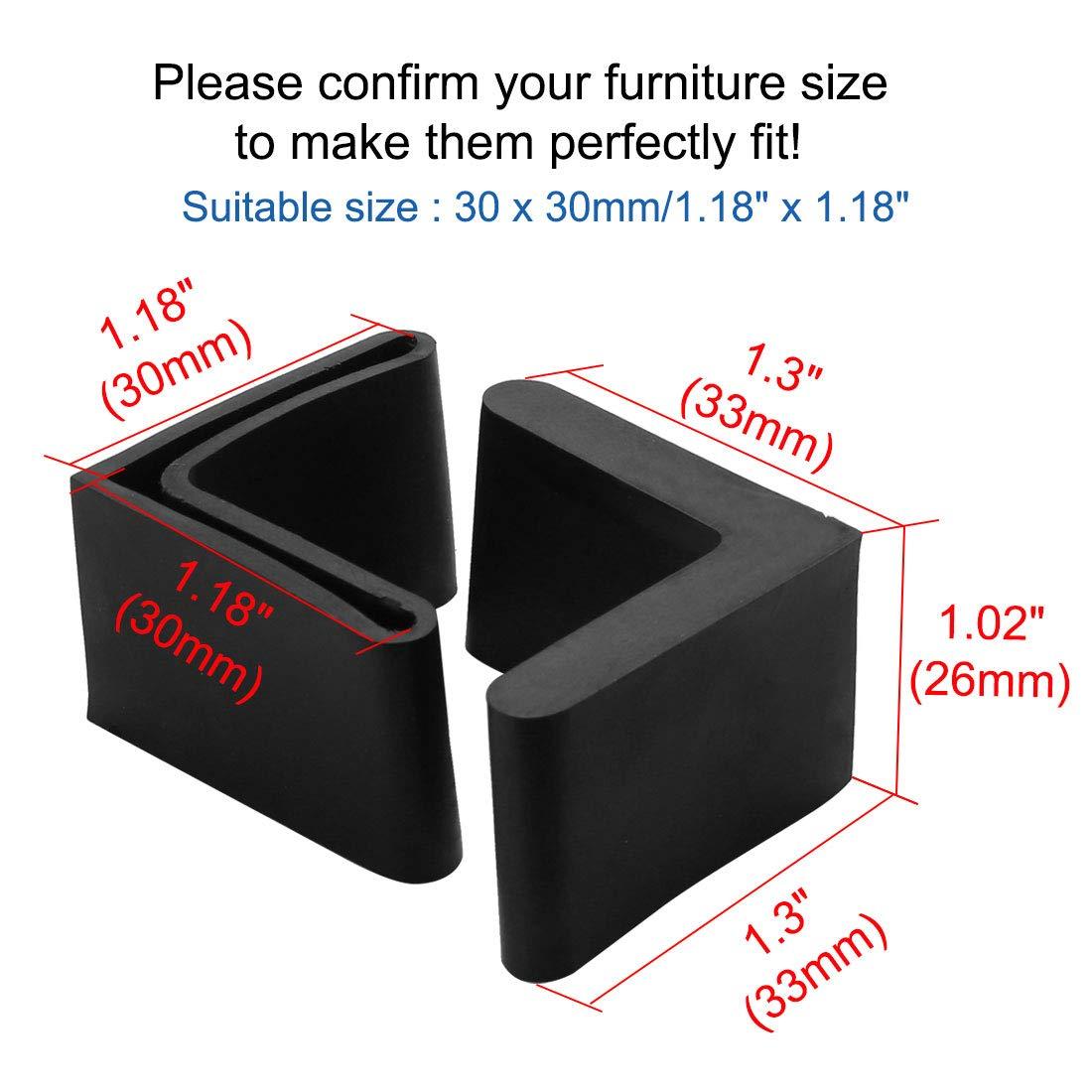 sourcingmap Furniture Angle Iron Foot Pads L Shaped Rubber Leg End Covers Protectors 30 x 30mm Black for Home Office 50pcs 1