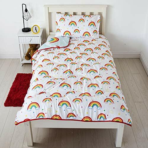 Rest Easy Single Coverless Duvet Bedding | Care Free Reversible Coverless Quilt & Pillowcase | Washable Duvet | Perfect For Travelling & Sleepovers (Single 4.5 tog, Rainbow) 1