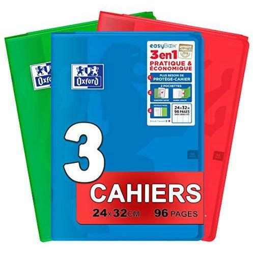 Oxford EasyBook Set of 3 Large Stapled Notebooks 24 x 32 cm 96 Large Squared Pages 90 g Assorted Colours 0