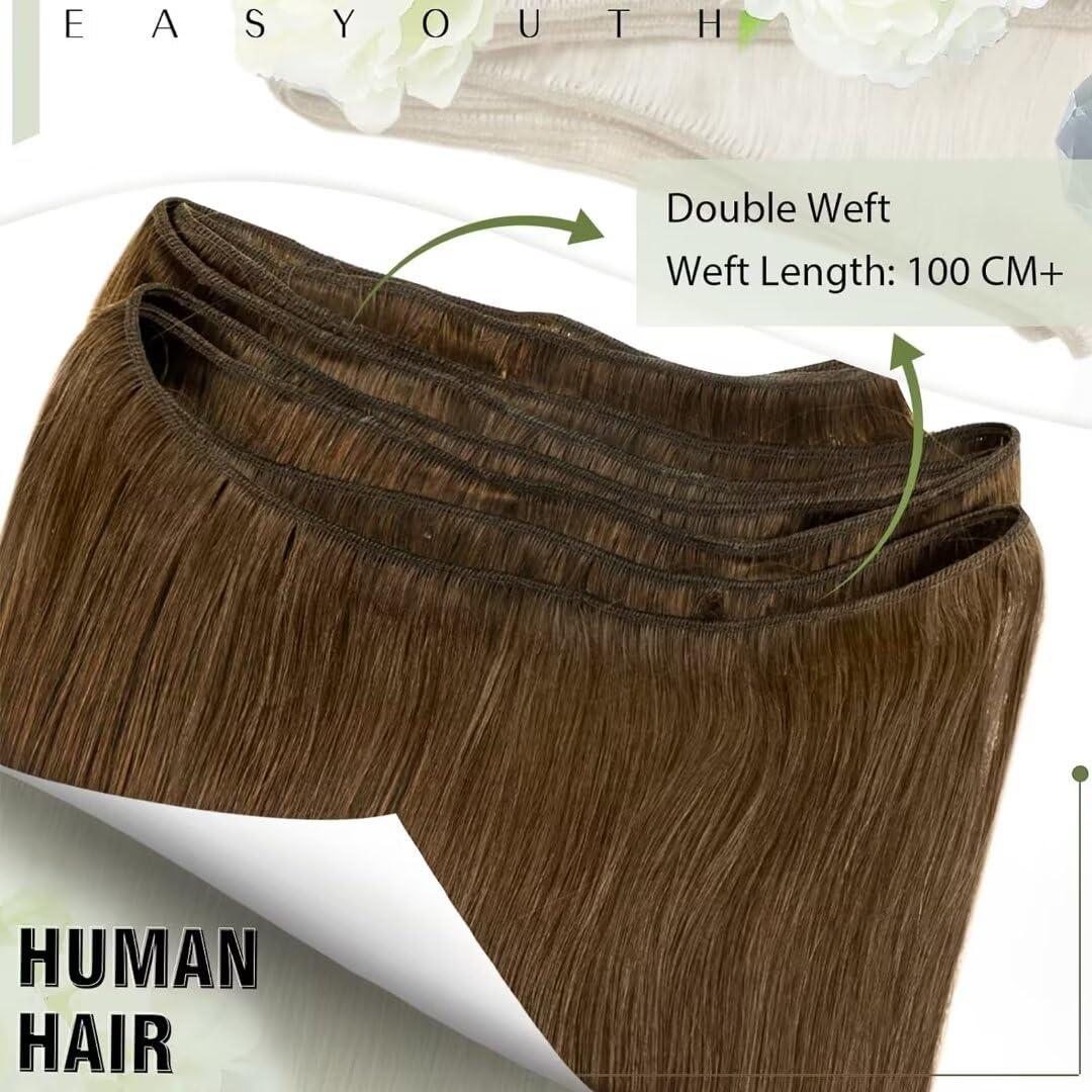 Easyouth Hair Extensions Weft Human Hair Sew in Extensions Medium Brown Double Weft Hair Extensions Real Hair Weft Extensions Brown 12 Inch 70g 1