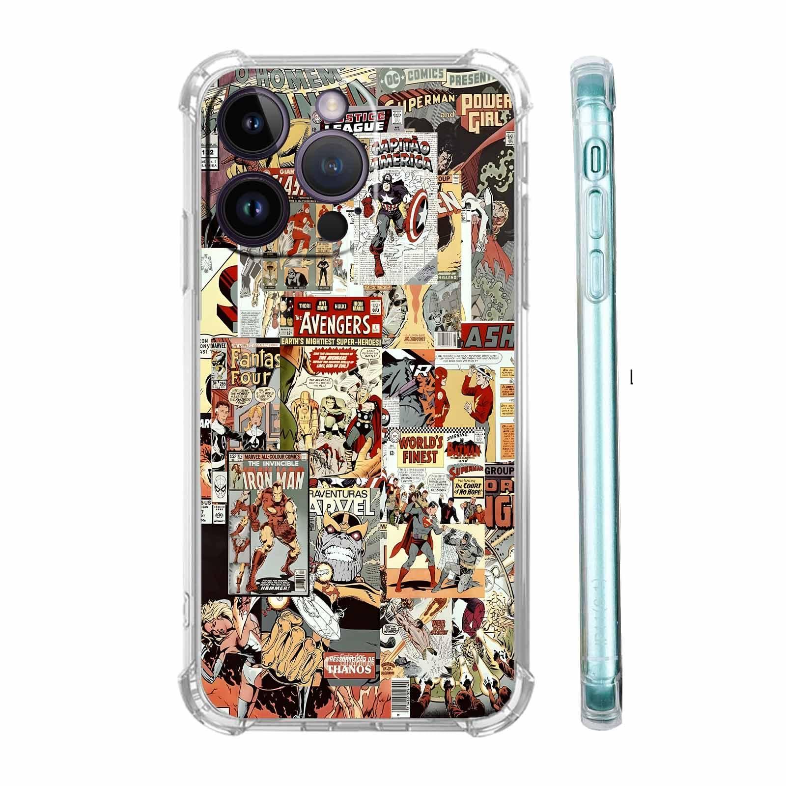 Cartoon Comic Superhero Case Compatible with iPhone 14 Pro, Pop Culture Art Collage Pattern Case,Soft TPU Bumper Case for iPhone 14 Pro 0