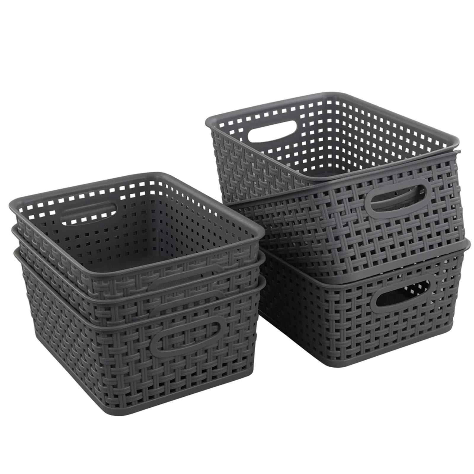 Dehouse 6-Pack Gray Plastic Storage Basket, Small Weave Basket