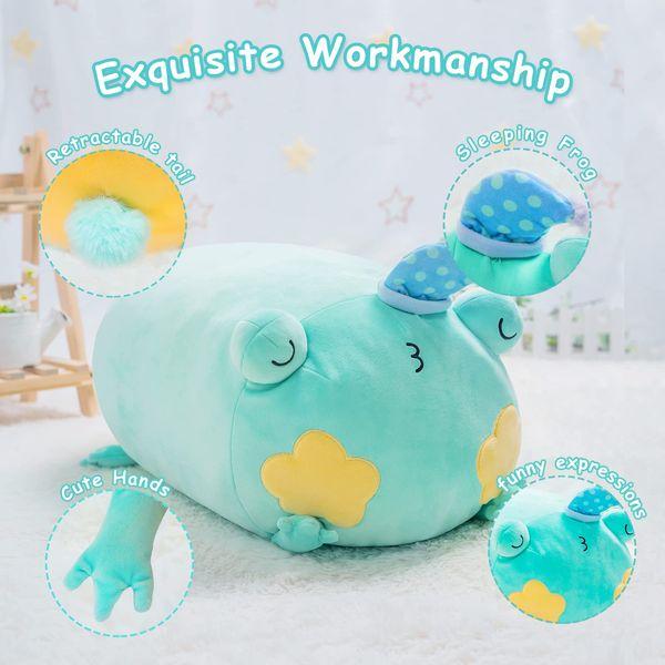 Mewaii 16'' Soft Frog Plush Pillow Stuffed Animals Plushies Squishy Pillow - Fluffy Sleepy Plush Pillow Toys for Adults Girls Boys(Green) 2