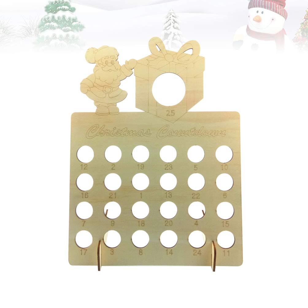 Unfinished Wooden Advent Calendar Santa Claus Pattern Christmas Countdown Calendar Chocolate Stand for DIY Craft Painting Christmas Table Decoration 4