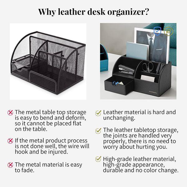 Vlando Desk Organiser Set, Multifunctional Leather Stationery Holder & Pen Pot for Office, School and Home Use, University Gift for Kids (Black) 3