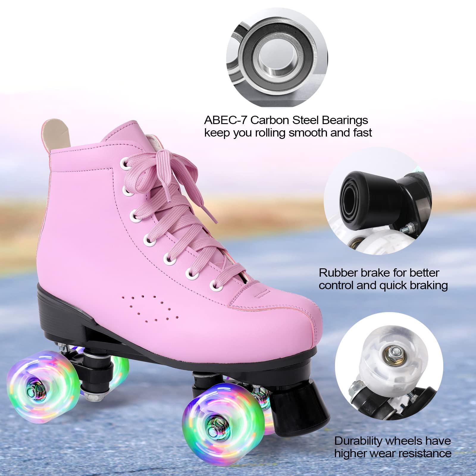 Kelodo Roller Skates for Girls and Boys,Double Row 4 Wheels Shiny Quad Kids Skates,PU Leather High-top Adult Roller Skates for Beginner Professional Indoor/Outdoor Men/Women/Ladies/Unisex 2