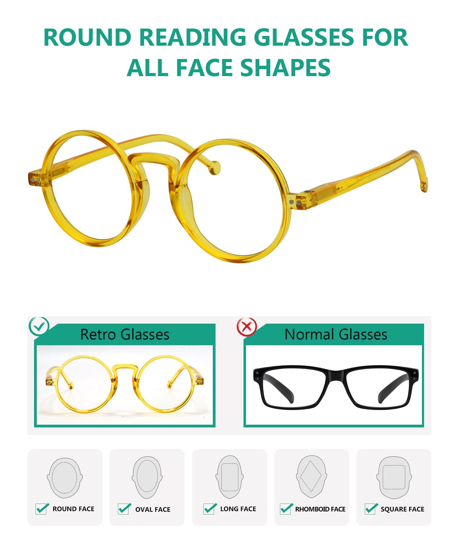 Eyekepper Round Reading Glasses for Women Men Retro Readers - Yellow +1.75 3