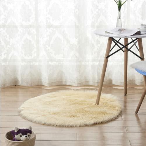 NeuWook Faux Fur Sheepskin Rug, 100cm Large Round Area Rug Super Soft Fluffy Rug Decorative Thick Circular Rug for Living Room Bedrooms Sofa Floor Carpet Kids Room (Light Yellow, 100 cm) 0