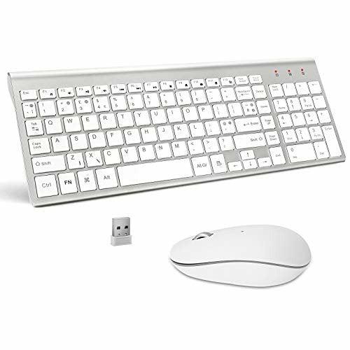 Wireless Keyboard and Mouse, Full Size Keyboard Mouse Set Compact UK Layout 2.4Ghz USB Receiver for PC Laptop Tablet Windows Mac -Silver White 0