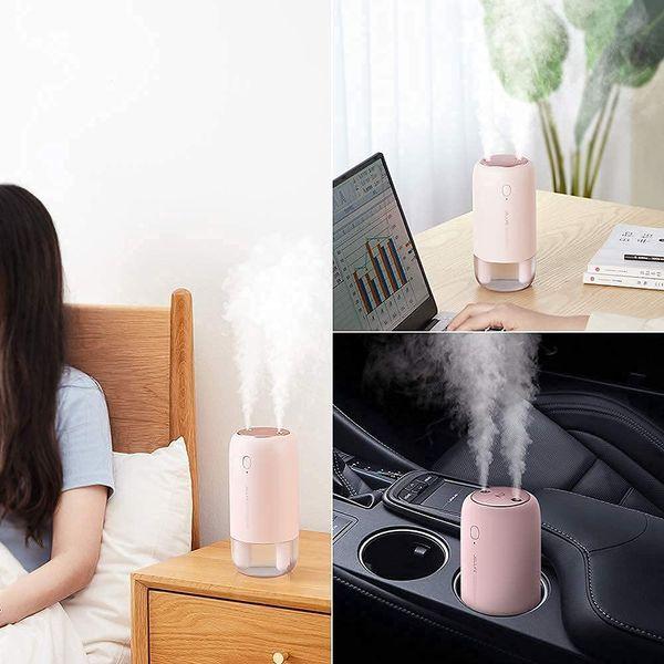 JISULIFE Small Humidifier, 500ml Portable Travel Humidifier, 3600mAh Battery Operated Humidifier for Car Desk Home Office, Auto Shut-Off, Dual Mist Ports, Whisper Quiet - Pink 1