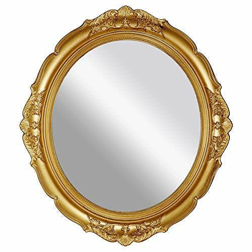 OMIRO Decorative Wall Mirror, Vintage Carved Hanging Mirrors for Bedroom Living-Room Dresser Decor, Oval Antique Gold, L 0