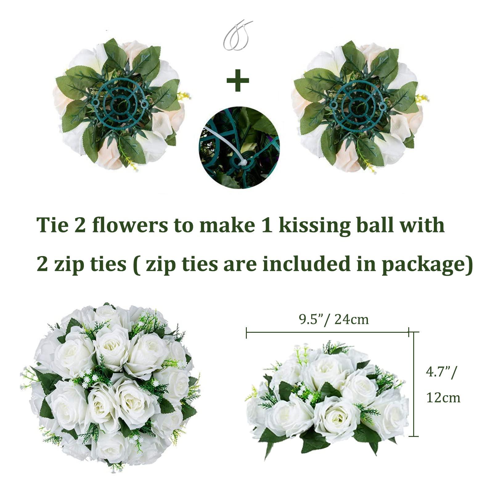 BLOSMON Flower Centerpieces for Tables Wedding 2 Pcs White Fake Flowers Rose Arrangement Bouquet Floral Centerpiece Balls Artificial Wedding Center Pieces of Valentines Day Home Party Decor 3