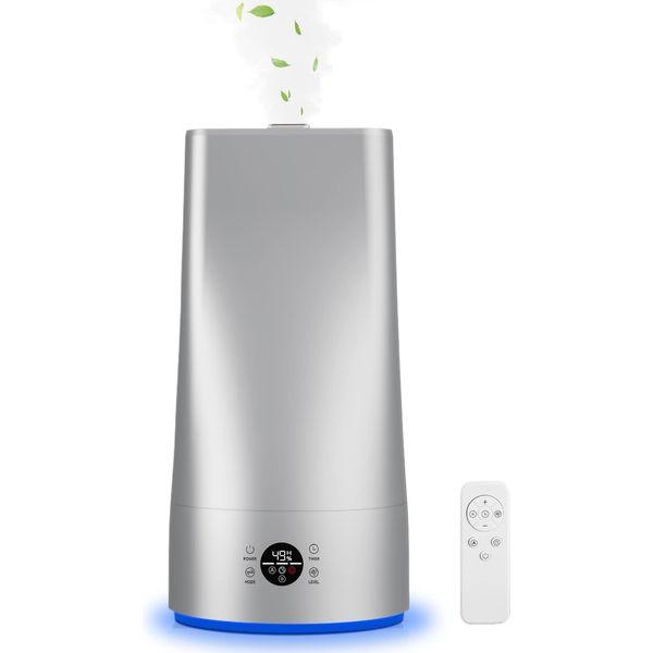Cool Humidifiers for Large Home 3L, Ultrasonic Humidifier with Auto Mode, Dual Nozzles with Remote Control, Atmosphere lamp, 1-12H Timer, Office Room Plants, Up to 32H(Sliver) 0