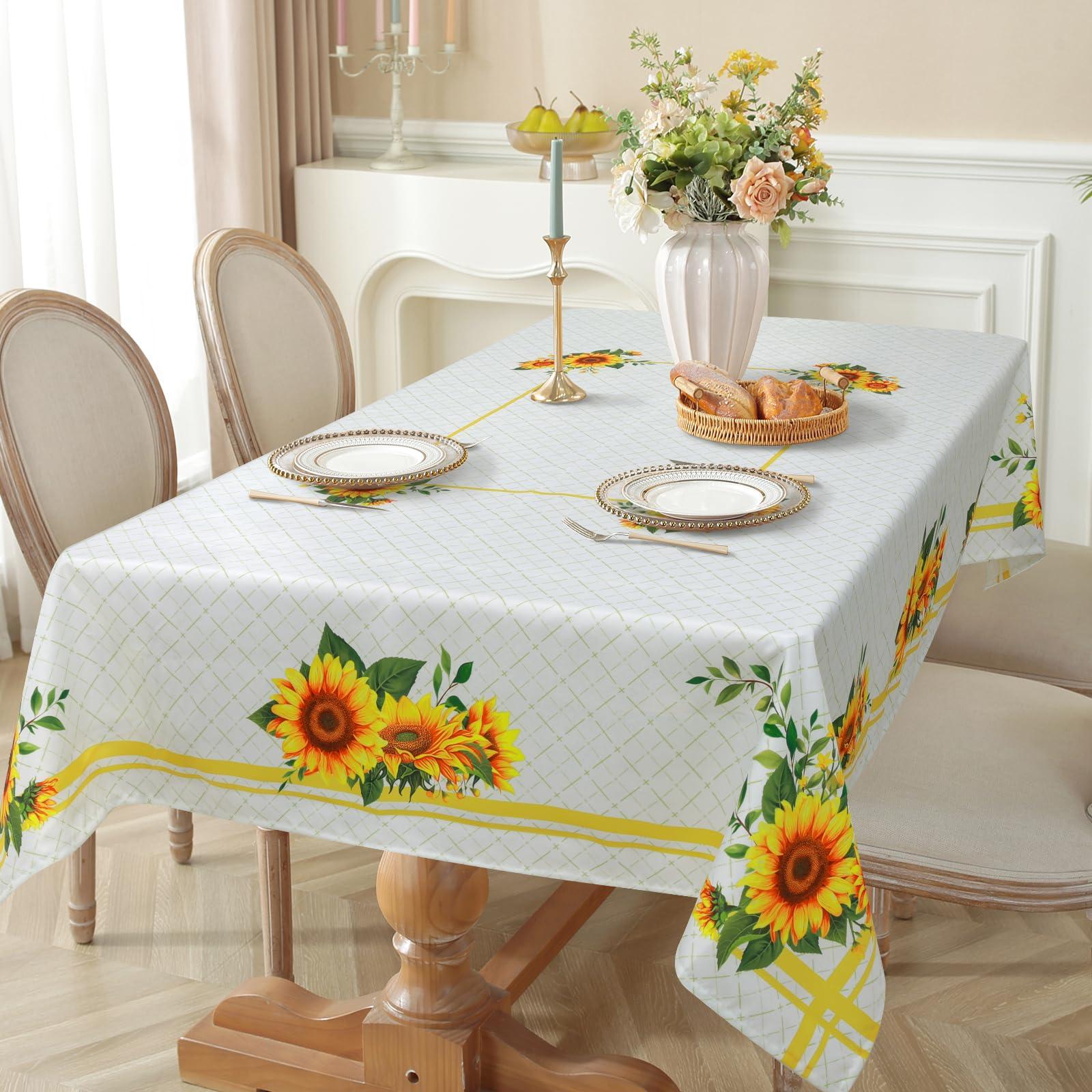 Arquiel Spring Summer Tablecloth, Retangle Sunflower Tablecloth Waterproof, Stain Resistant Cloth Table Cover for Party Picnic Dinner Décor(152x213cm) 4