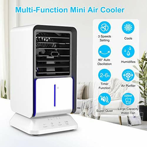 Personal Air Cooler, Infray Portable Oscillating Air Conditioner Desk Fan Mini Evaporative Cooler, Mist Humidifier, Air Circulator Desktop Space Cooler with Timer Function for Home Office Bedroom 1