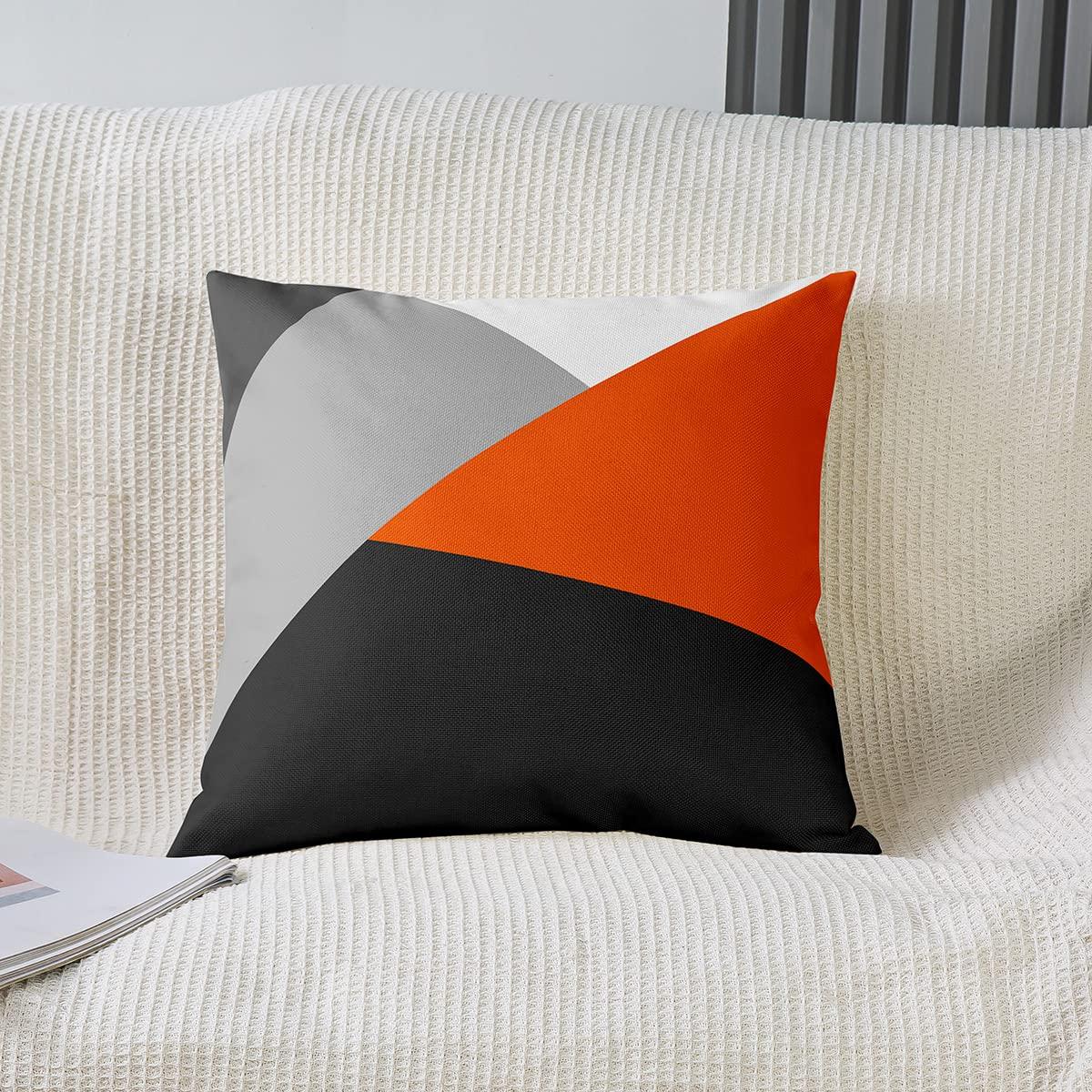 Loussiesd Set of 4 Geometry Strip Lines Throw Pillow Covers Geometric Grey Orange Black Cushion Case for Home Living Room Decor Reversible Abstract Art Decorative Throw Cushion Case 16x16 Inch 1