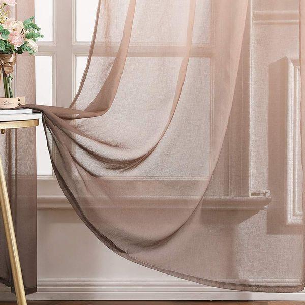MIULEE 2 Panels Solid Color Sheer Window Curtains Smooth Elegant Window Voile Panels Drapes Treatment for Bedroom Living Room 55 W x 88 L Inch Coffee 2