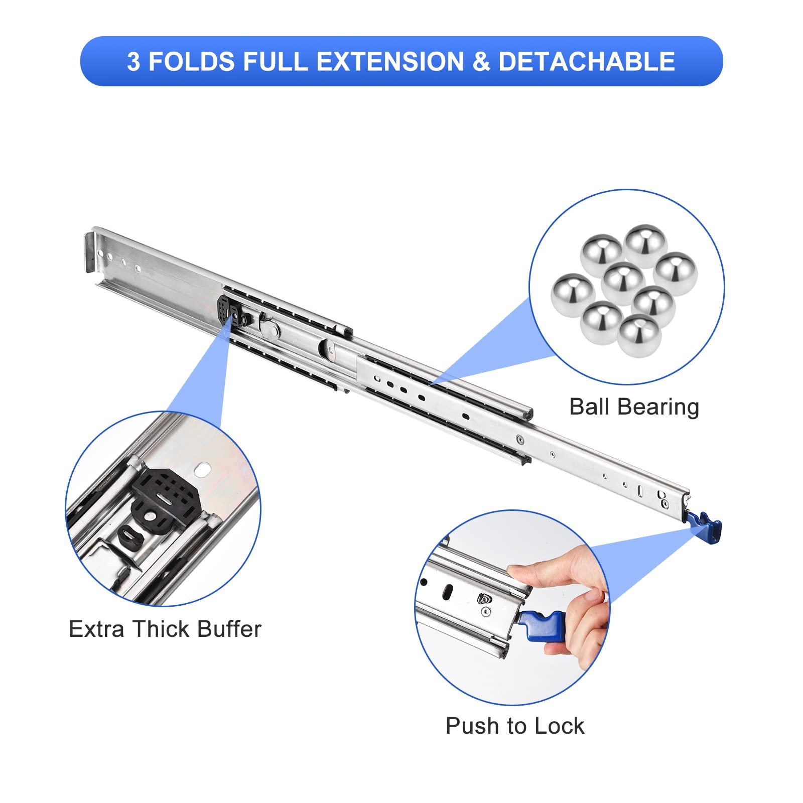 sourcing map Drawer Slides with Lock, 18 Inch Full Extension Side Mount Ball Bearing Locking Rails 120 Kg Load Capacity Locking Drawer Slides for Truck RV Cabinet 3