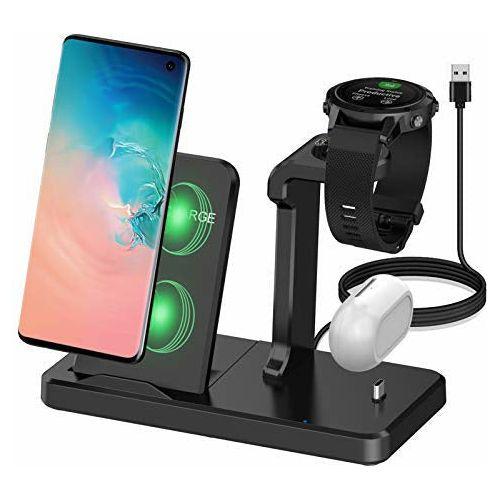 Aimtel Wireless Charger,3 in 1 Wireless Charging Station Compatible with Garmin Venu Sq/Forerunner 745/Vivoactive 3 4 4S/Fenix 5 6 Watch Charger Stand,Garmin Watch Type C Headphone Qi Phones 2