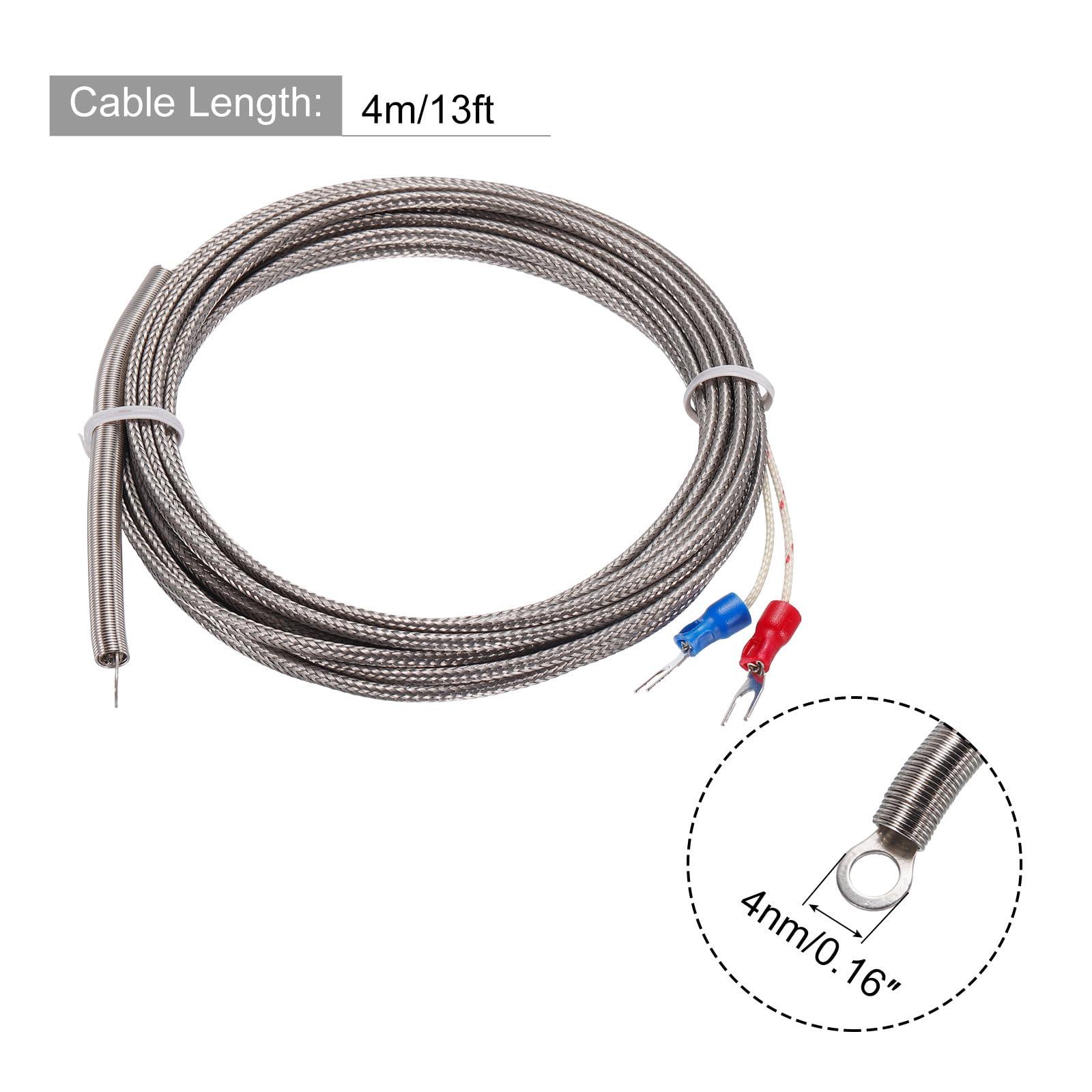 sourcing map K Type Thermocouple Temperature Sensor PT100 4mm Ring High Temperature Probe 13ft Wire 0 to 600°C(32 to 1112°F) Stainless Steel 1