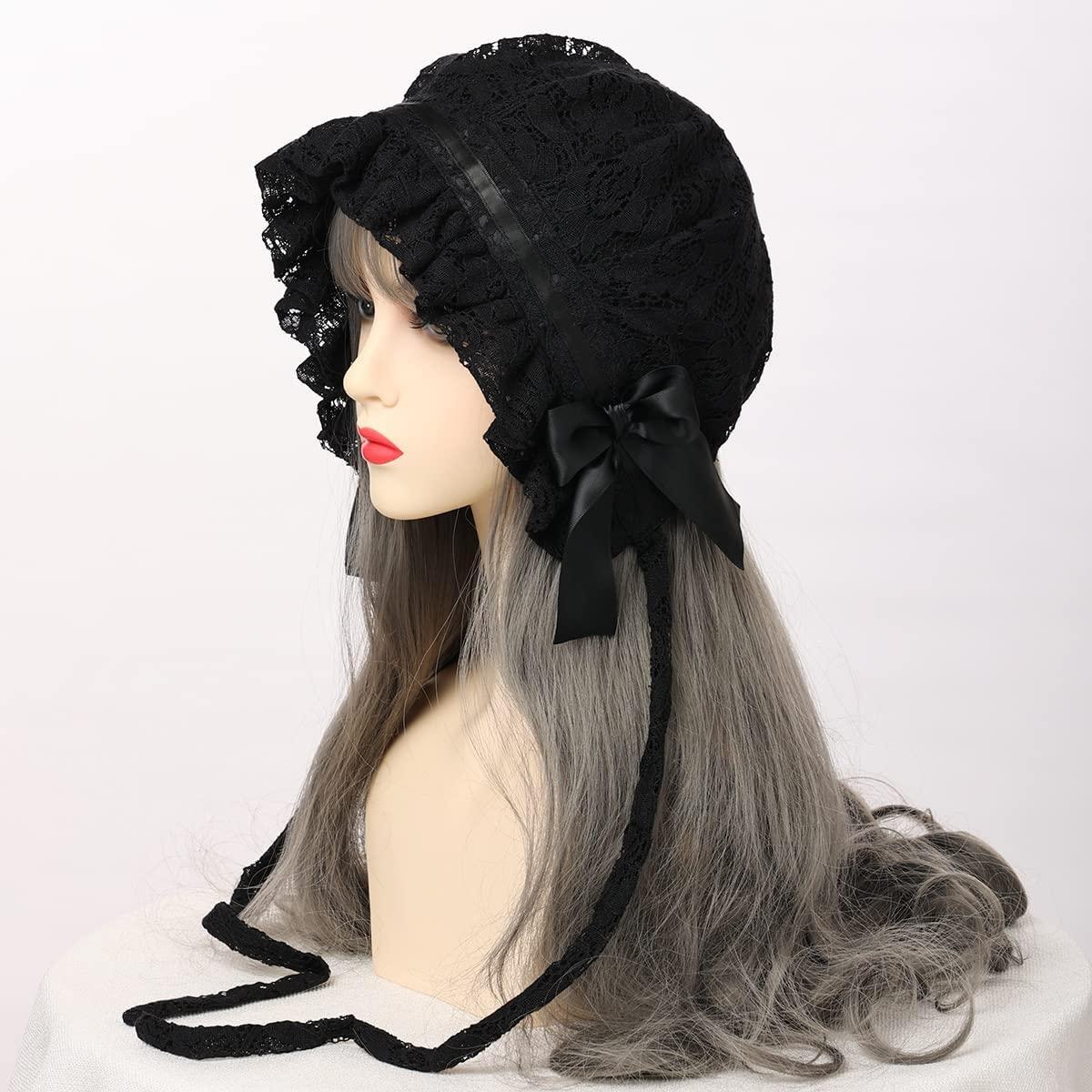 COSDREAMER Womens Victorian Bonnet Pioneer Colonial Pilgrim Bonnet Oversized Bonnet (Black) 4