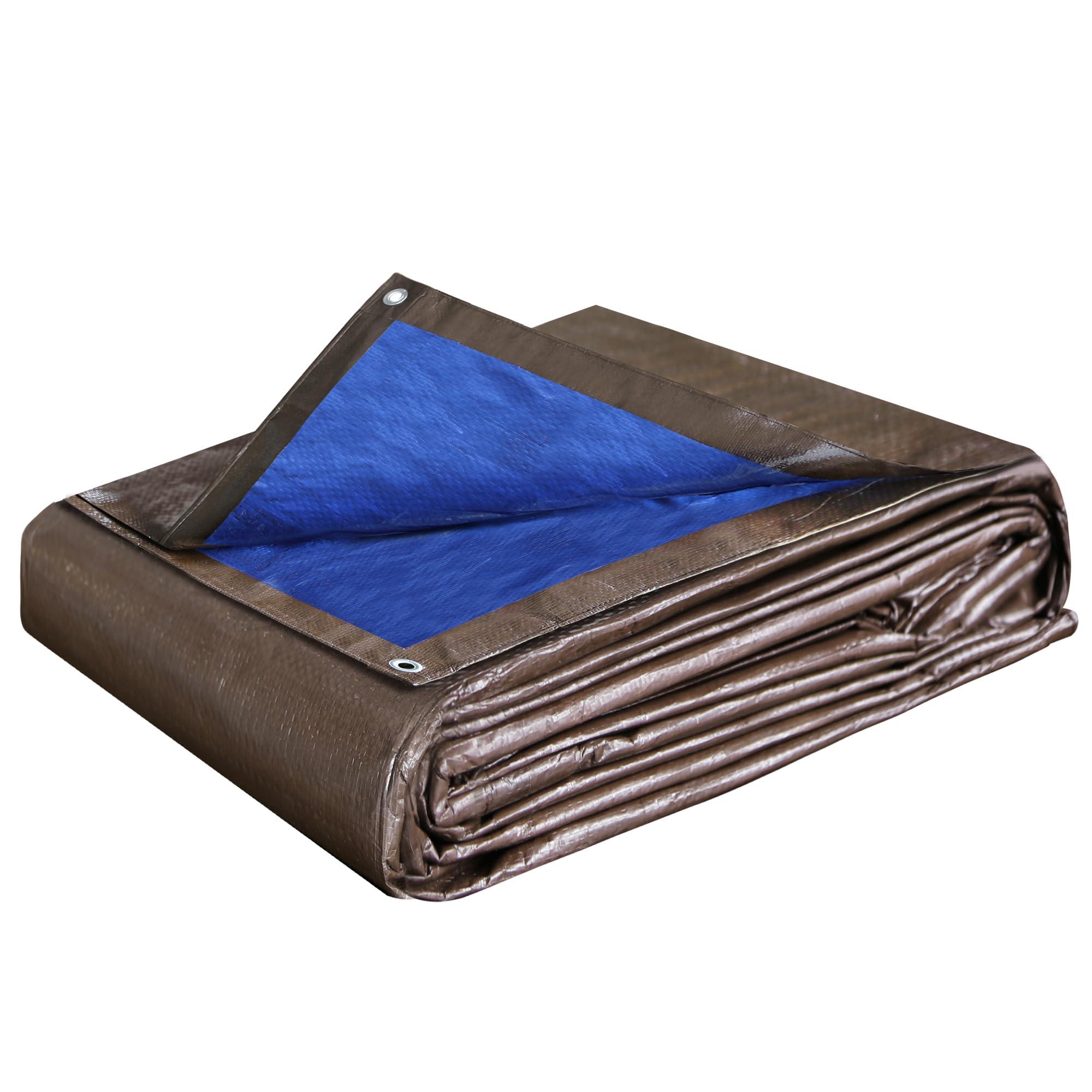 STARPYNG Tarp Cover Waterproof,100g/m²Extra Heavy Duty Poly Tarps Cover Suitable for Reinforced Edges of roofs, Camping, Patios, Swimming Pools, Boats (Brown blue, 12'x16'（ 3.66 * 4.9M）) 0