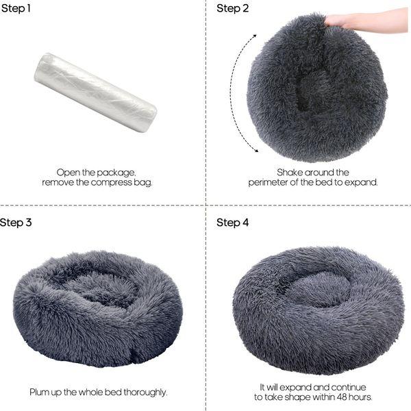 Aoresac Dog Bed Donut Dog Bed Soft and Fluffy Pet Bed Plush Donut Dog Bed Calming Round Dog Cat Bed Pet Cushion, XS-L (M x Ø 23.6" x H 7.9" up to 22 lbs, Dark grey) 4