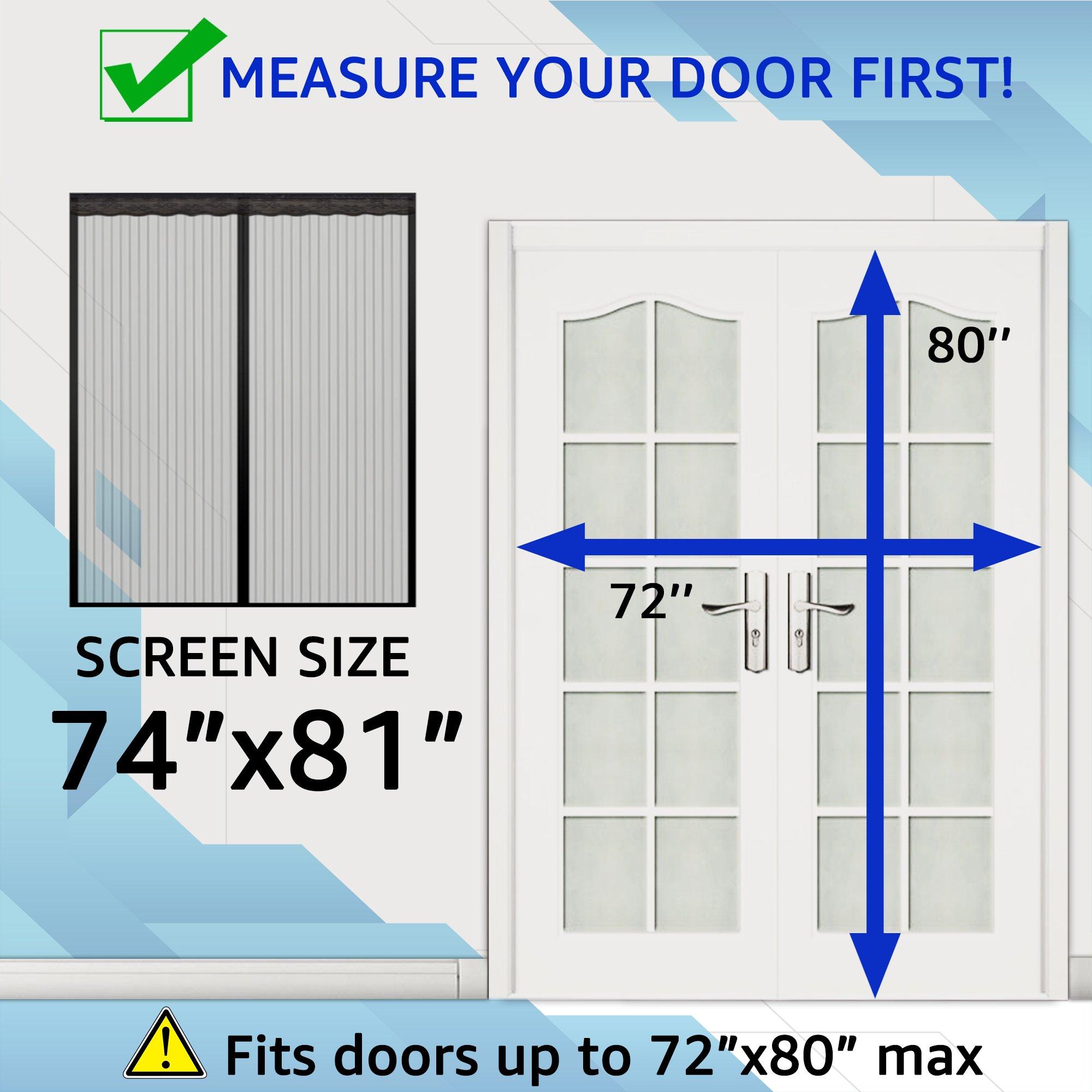 TheFitLife Magnetic Fly Screens for Doors - Heavy Duty Mesh Curtain with Full Frame Hook and Loop Powerful Magnets That Snap Shut Automatically (Black 188x206cm - Fits Doors up to 182x203cm Max) 1