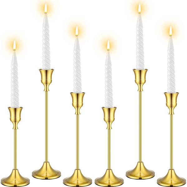 6 Pcs Romantic Candle Holder Taper Candle Holders Table Decorative Candlestick Holders Rustic Candle Stick Holder Metal Candle Stands for Wedding Christmas Dinning Party Anniversary Home Decor (Gold) 0