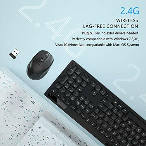 Seenda Wireless Keyboard and Mouse Set, 2.4G Full Size USB Wireless Keyboard with Phone Holder and Quiet Mouse Combo for PC, Desktop, Computer,Laptop, UK Layout 4