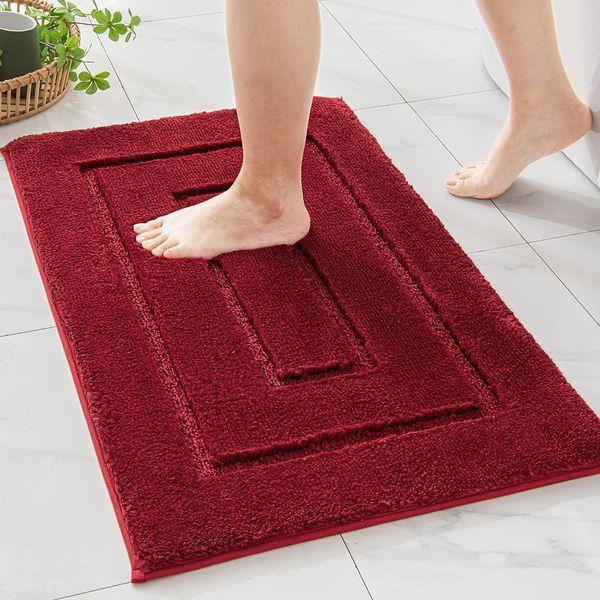 MIULEE Bath Mats Non-slip Shower Mat Rugs Soft and Absorbent Bathroom Mat Washable Carpet Machine Washable Bathroom Rug Suitable for Bath, Shower and Toilet 50x80 CM Red