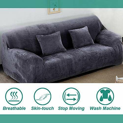 INMOZATA Sofa Cover High Stretch Soft Fur Velvet Sofa slipcovers Protector 1 2 3 Seater Couch Covers for L Shape Sofa Tub Chairs Love Seat, 195-230cm (Grey) 4