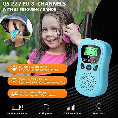 3 Pack Walkie Talkies for Kids, Toys for 3-12 Year Old Boys Girls, 8 Channels 2 Way Radio Toy with Backlit LCD Flashlight, 3 KM Range for Outdoor Adventures, Camping, Hiking (Pink & Green & Blue) 3