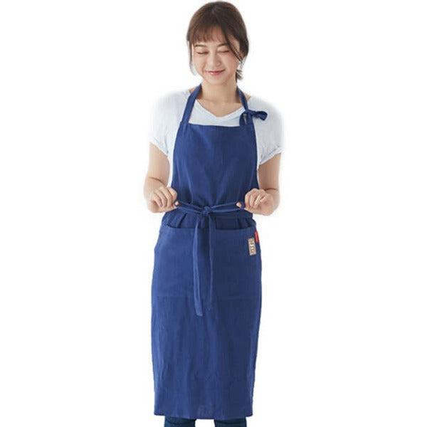 LeerKing Unisex Cooking Aprons Adjustable Strape Tie Apron with 2 Pockets Kitchen Chef Women Men Cotton and Linen Aprons for Girl Boy Home Kitchen, Restaurant, Coffee house, Navy