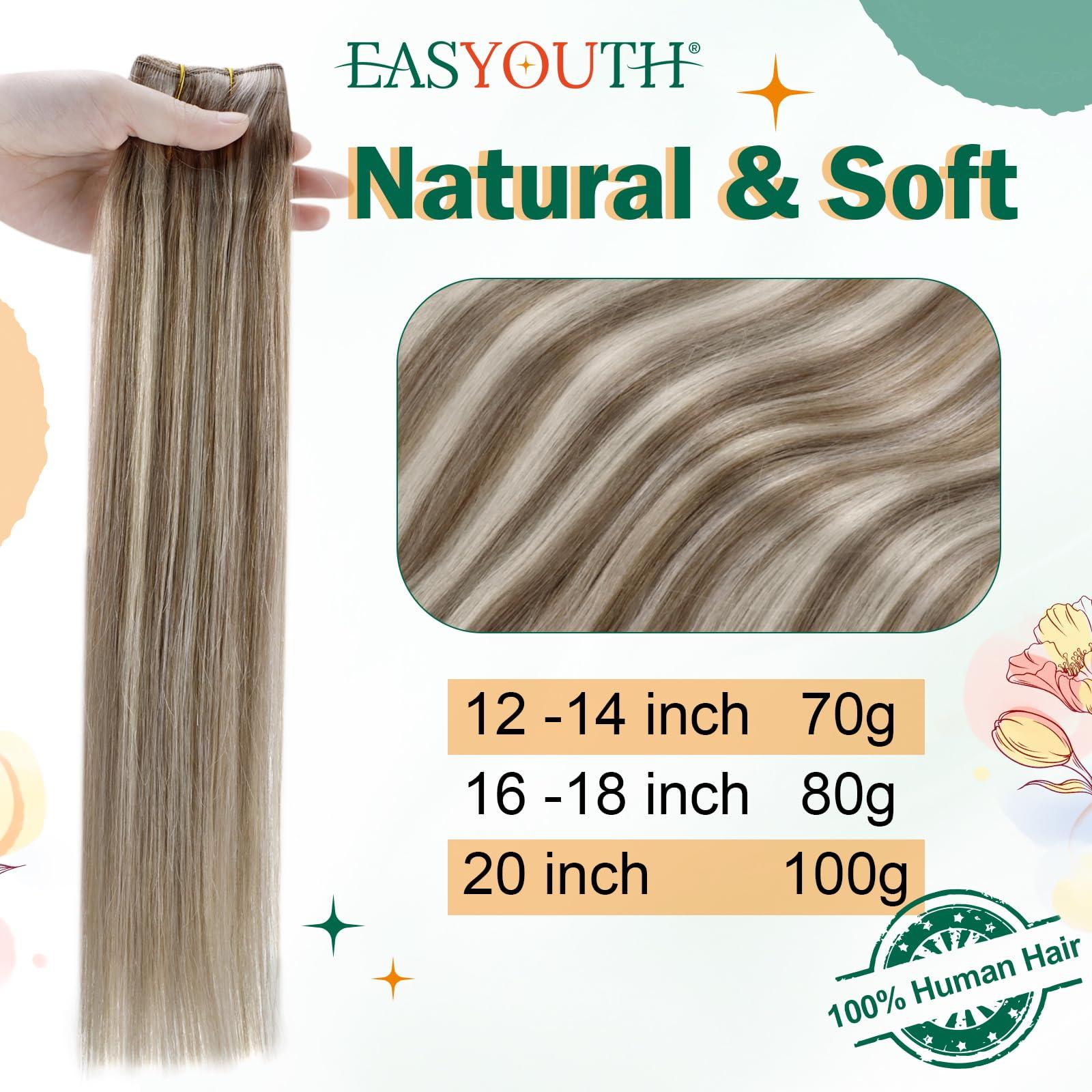 Easyouth Highlight Wire Human Hair Extensions Real Hair Brown Mixed Blonde Wire Hair Extensions 18 Inch 80g Secret Hair Extensions Fishing Line Hair 1