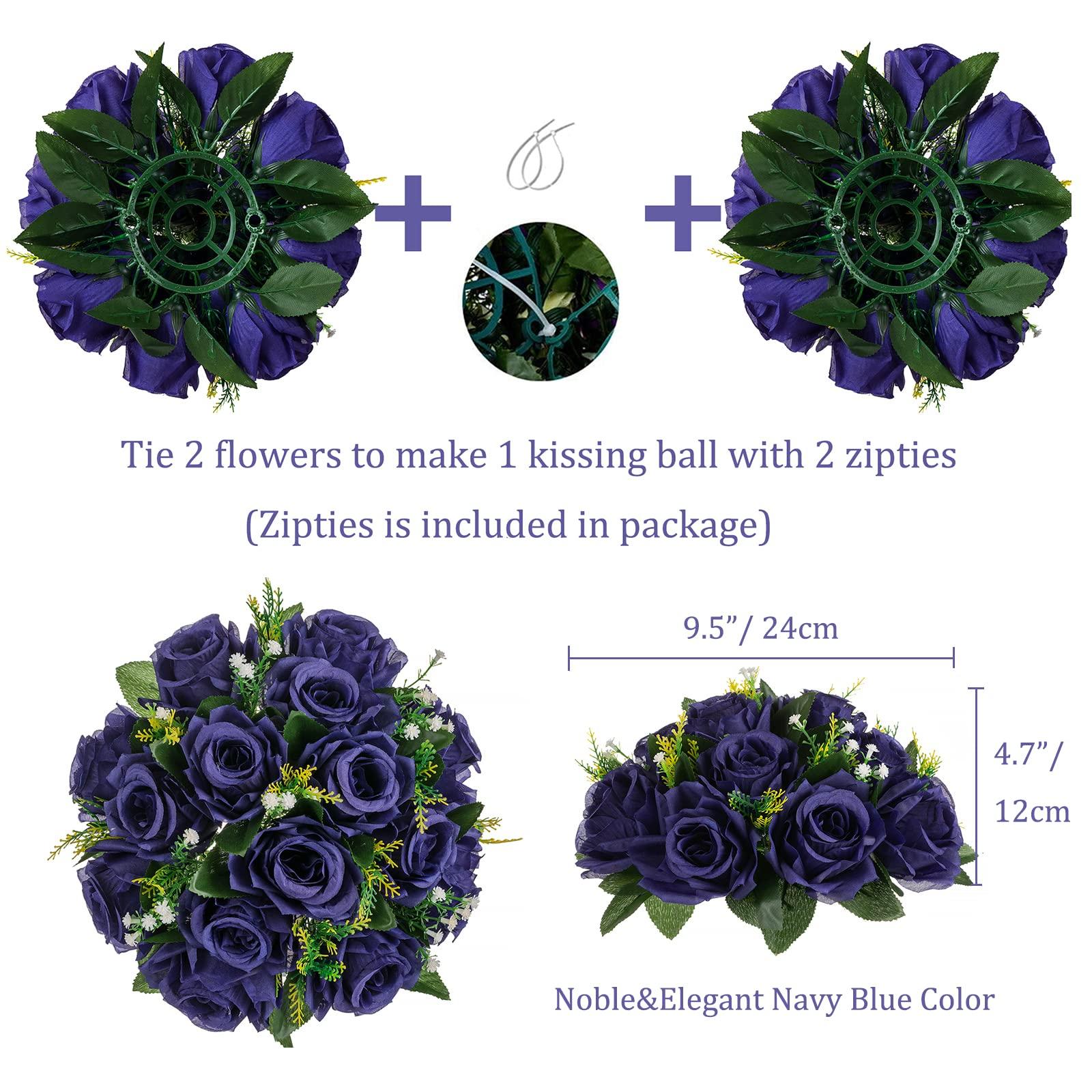 BLOSMON Flower Centerpieces for Tables Wedding 10 Pcs Navy Blue Fake Flowers Rose Arrangement Bouquet Floral Centerpiece Balls Artificial Wedding Center Pieces of Valentines Day Home Party Decor 3