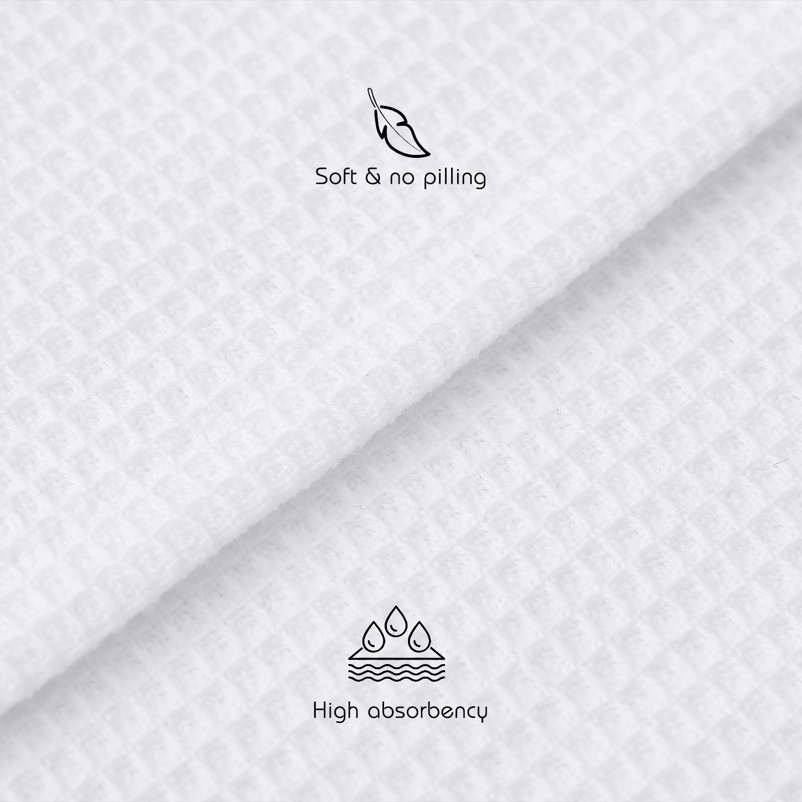 Moosfor Pack of 4 Dish Towels Cloths, 100% Cotton Absorbent Lint Free Kitchen Towels, Quick Drying Waffle Weave Cleaning Cloth with Hanging Loop, 41 x 66 cm, White 1