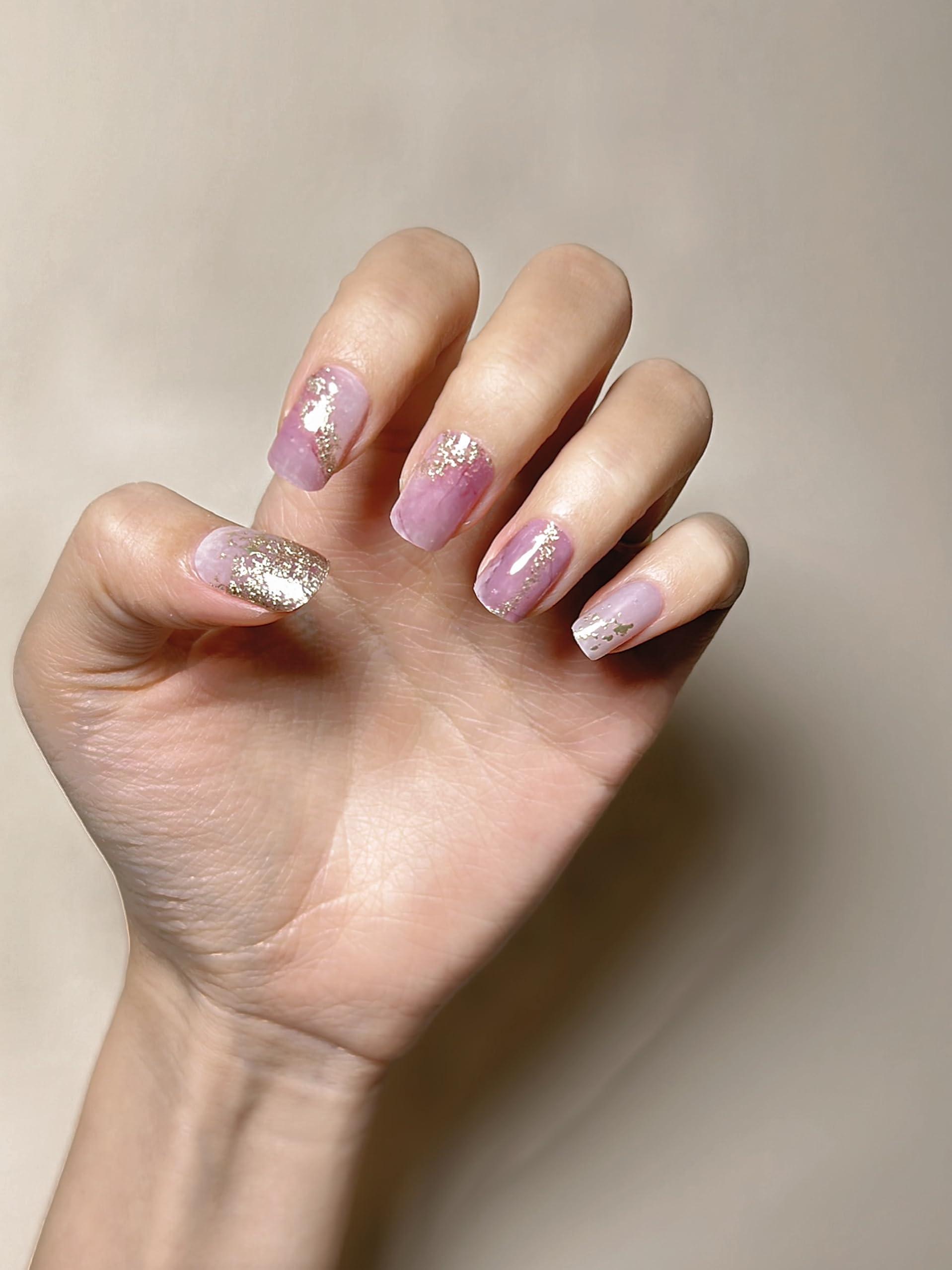 by Taptap London - Semi Cured Gel Nail Strips Pink Purple Marble Gold Glitter Ombre (Rose Quartz) 4